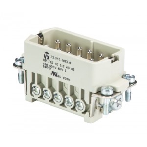 Вилочная контактная вставка 73.310.1053.0, Вилочная контактная вставка, винтовая фиксация, 10 полюсов + PE, типоразмер 10A, 250V, 10A, сечение обслуживаемых проводников 0,5-2,5 мм кв, тип покрытия контактов: серебро