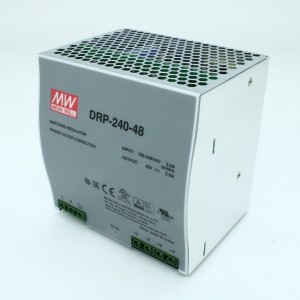 DRP-240-48, Преобразователь AC-DC на DIN-рейку  240Вт, выход 48В/5A, рег. вых. 48...53В, вход 85…264V AC, 47…63Гц /120…370В DC, изоляция 3000В AC, в кожухе  125х100х125мм, -10…+70°С