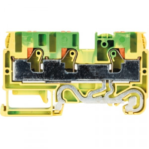 Заземляющая клемма WTP 6/10 D1/2 PE, Заземляющая клемма, 3 точки подключения, тип фиксации провода: Push-in, номинальное сечение: 6/10 мм кв., 1000V, ширина: 8 мм, цвет: желто-зеленый, тип монтажа: DIN35