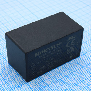 LD10-23B24R2-M, AC-DC, 10Вт, вход 85…305В AC 47…63 Гц, 100…430B DC, выход 24В/0.41А, изоляция 4000В AC, КПД 86%, в корпусе на плату 47.6х26.8х23.5мм, -40...+85°C