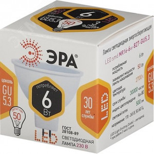 Лампочка светодиодная STD LED MR16-6W-827-GU5.3 GU5.3 6Вт софит теплый белый свет (размер кор.) Б0020542