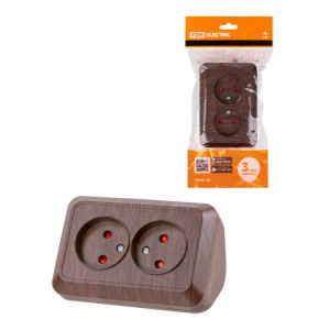 Розетка угловая двойная 2П открытой установки с з/ш IP20 250В 10А бук "Ладога" SQ1801-0342