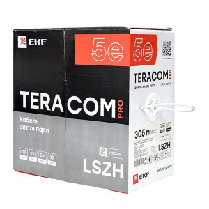 Кабель витая пара U/UTP кат.5E 4 пары 24 AWG solid LSZH нг(А)-HF сер. TERACOM PRO TRP-5EUTP-04LSH-GY-IN3
