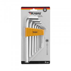 Набор ключей имбусовых HEX KRANZ 2,0-12 мм, CrV, 9 шт., удлиненные KR-12-5213