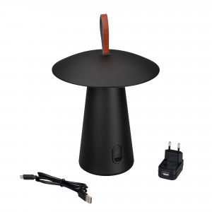 Светильник SP-PATIO-TAB-2W Warm3000 (BK, 127 deg) 043587, Настольный светильник со встроенным аккумулятором 2Вт, чёрный алюминиевый корпус. Цвет ТЕПЛЫЙ БЕЛЫЙ 3000K, св.поток 260лм, CRI(Ra)>80, угол 127°. Размер Ф197x292мм. IP54. Зарядка от сети переменного тока AC220-240V. Тип встроенного аккумулятора 4400мАч Li