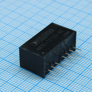 AM3G-1212S-NZ, DC/DC, 3Вт, вход 9…18В, выход 12В/0.25А, изоляция 1500В DC, КПД 82%, максимальная емкостная нагрузка не более 680мкФ, вход On/Off, SIP8, 22x9.5x12мм, -40…100°C, пластик