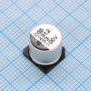 CGS100M330G10PKKKV00R, Конденсатор алюминиевый электролитический 33мкФ 100В ±20% (10х10мм) для поверхностного монтажа 0.8Ом 115мА 1500час 125°С лента на катушке