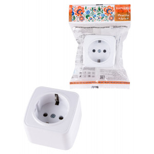 Розетка 2П+З открытой установки IP20 16А, белая "Дача" Народная SQ1824-0008