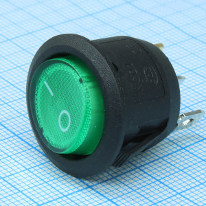 SWR-21G/L, Выключатель 220В 3 контакта круглый, d 20мм с подсветкой, зеленый, вкл-выкл