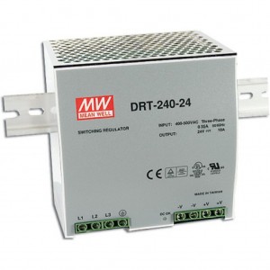 DRT-240-24, Преобразователь AC-DC на DIN-рейку  240Вт, 3-х фазный, выход 24…28В/10A, вход 340…550В AC, 47…63Гц /480…780В DC, изоляция 3000В AC, в кожухе  125.5х125.2х100мм, -10…+70°С