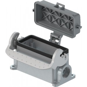 Закрытое основание разъема 71.342.1635.1, Основание разъема на панель, закрытое, типоразмер 16B, с уплотнителем, 1 отверстие с резьбой для кабельных вводов M25x1,5, с правым расположением, с одной защелкой, с защитной крышкой, материал корпуса: алюминиевый сплав