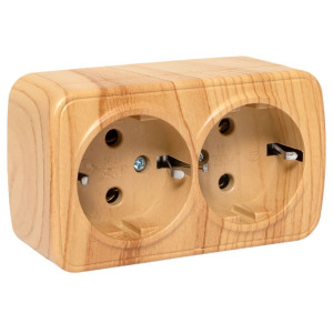 Розетка 2-местная ОП Минск 16А с заземлением светлое дерево EGR16-128-30