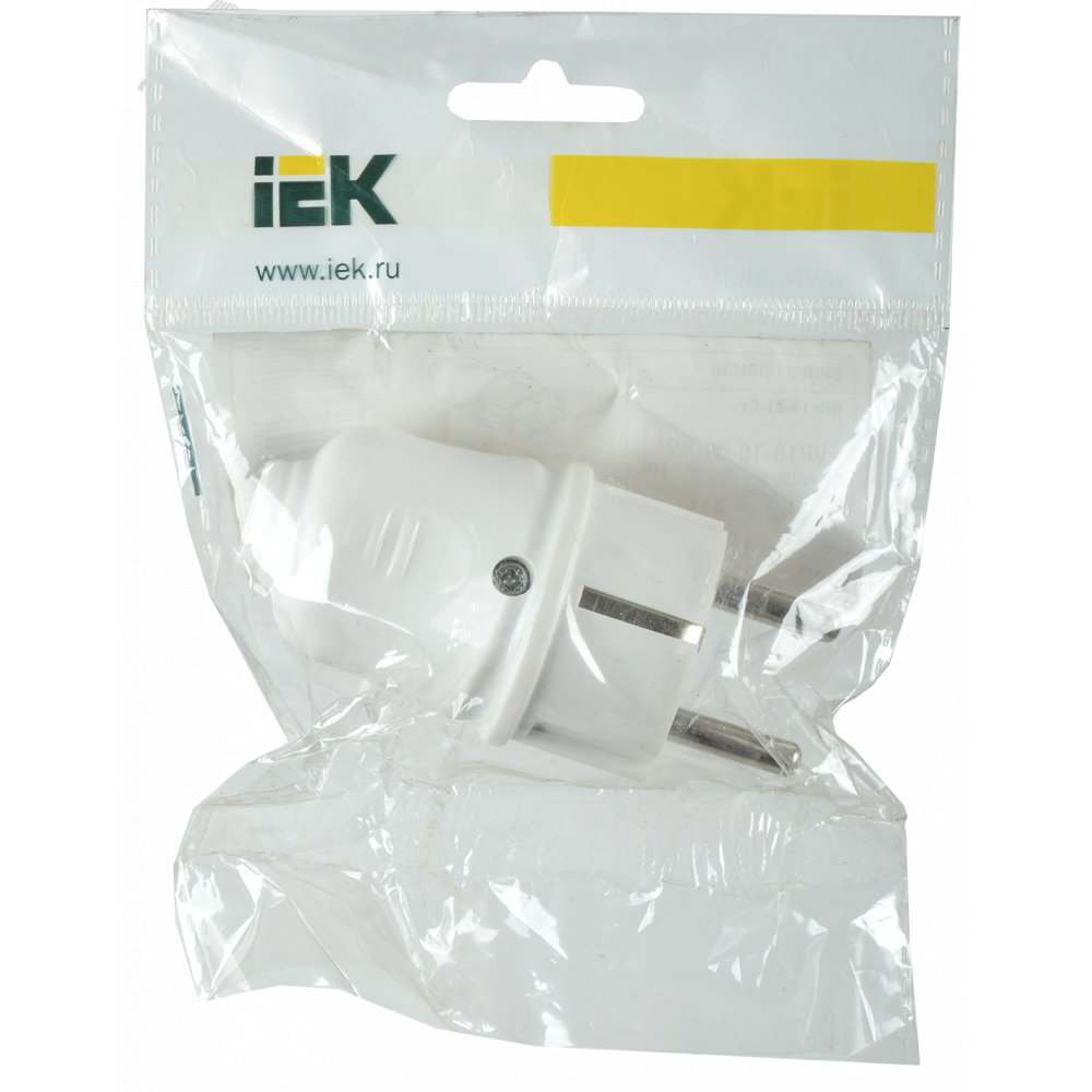 Изображение товара Вилка прямая ВПп10-01-Ст разборная с заземлительным контактом 16А белая IEK EVP10-16-01-K01