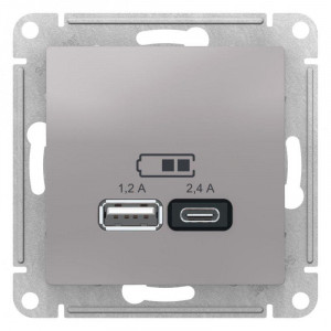 РОЗЕТКА USB ATLASDESIGN A+С, 5В/2,4А, 2х5В/1,2А, механизм, АЛЮМИНИЙ ATN000339