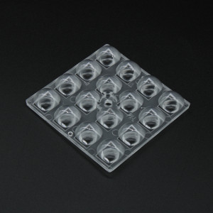 ARX50D16LED3030PX-L, Групповая квадратная линза 4x4 на 16 светодиодов 3030 эфф=93% пешеходная ассиметр. диаграмма (левая сторона), 50x50мм H:4,4мм, PMMA