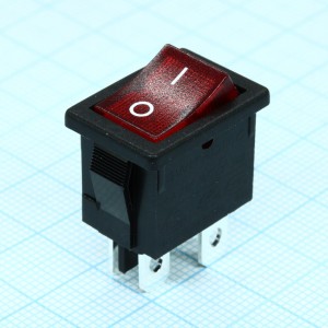 R19-20IBRBT2-G, Выключатель клавишный с подсветкой 6А 250В ON-OFF 4 Pin -красный-