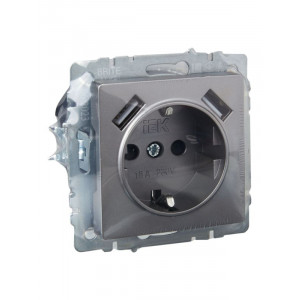 Розетка BRITE РЮш10-1-БрС 16А с USB A+A 2.1А с заземл. защ. шторки сталь BR-R14-16-U21-D21-K46