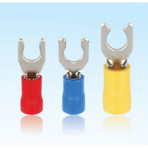 Наконечник вилочный, НВИз 6.0-3, 100532, Кабельный наконечник, вилочный, замковый, медь, НВИз 6.0-3 (сечение проводника 4 - 6 мм кв., ширина вилки 3 мм), изолированный, цвет: желтый, в упаковке 100 штук