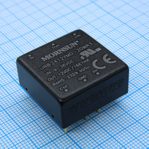 URB2412YMD-20WR3, Преобразователь DC/DC на печатную плату 20Вт вход 24(9...36)В выход 12В 1.66А КПД 88% изоляция 1500В