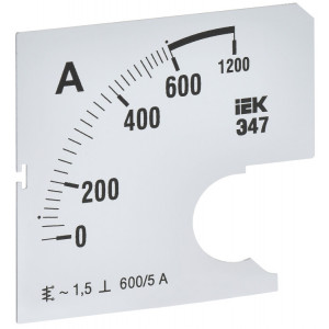 Шкала сменная для амперметра Э47 600/5А-1.5 72х72мм IPA10D-SC-0600