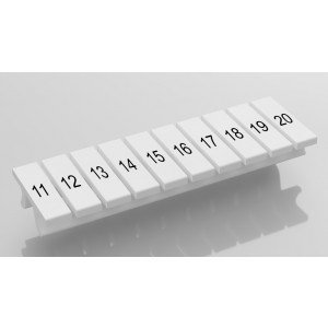 Соединительная перемычка DFB3-3.5-12-00Z(H), Кассета с маркировочными шильдиками, для клемм сечением 1,5 мм.кв., верхняя, 10 шильдиков, нанесенные символы: 11...20, с горизонтальным расположением, размер шильдика: 2,95 x 10,7 мм, цвет: белый