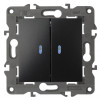 14-1105-05 Выключатель двойной с подсветкой, 10АХ-250В, IP20, Elegance, антрацит (10/100/160 Б0034241