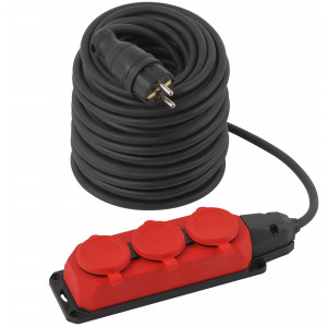 Удлинитель силовой UK-3e-3x1,5-50m-IP44(KG) с заземлением 3 розетки каучук 50м КГ 3х1,5мм2 IP44 Б0057584