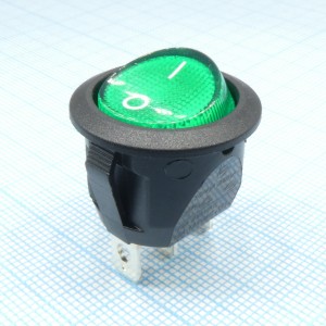 RC95BGNBT2-G, Выключатель клавишный круглый с подсветкой 10А 250В ON-OFF 3 Pin -зеленый-