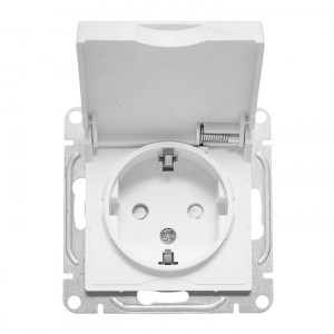 Механизм розетки, 16А, IP44, с заземлением, со шторками, c крышкой, белый Эпика EKF UP1-SOW-111-44