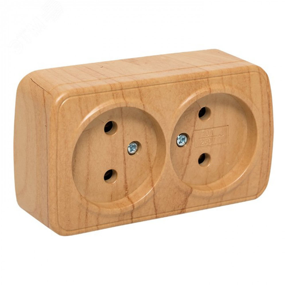 Изображение товара Розетка 2-местная ОП Минск 10А без заземления светлое дерево EKF EGR10-102-30