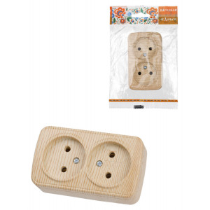 Розетка двойная 2П открытой установки IP20 10А, сосна "Дача" Народная SQ1824-0039