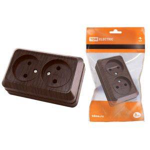 Розетка двойная 2П открытой установки IP20 10А 250В (керамика) бук "Ладога" SQ1801-0312