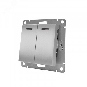 Выключатель двухклавишный с подсветкой UNIVersal серия Афина , с/у, 10А, 220В, серебро (еврослот), механизм A0123-S