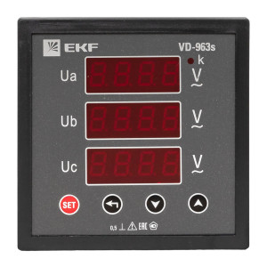 Вольтметр VD-963s цифровой на панель 96x96 (квадратный вырез) трехфазный в коротком корпусе EKF PROxima VD-963s