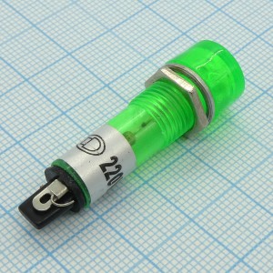 Лампа RWE-202G-1 (кругл) 220v, Лампа индикаторная неоновая 220В, зелёная, контакты "под пайку"