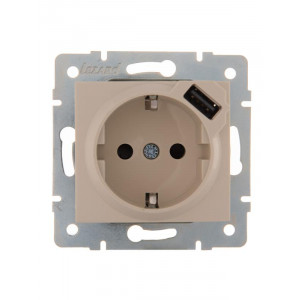 Розетка 1-м СП Karina 16А с заземл. с заряд. устройством USB механизм крем. 707-0388-181
