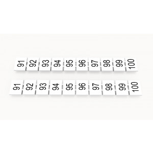 Маркировка (в кассетах) ZB8-10P-19-127Z(H), Кассета с маркировочными шильдиками, для клемм сечением 6 мм.кв., верхняя, 10 шильдиков, нанесенные символы: 91...100, с горизонтальным расположением, размер шильдика: 7,45 x 10,7 мм, цвет: белый