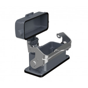 Открытое основание разъема H10A-OM-1L-PCG, Основание разъема на панель, открытое, типоразмер 10A, без уплотнителя, с одной металлической защелкой, с пластиковой защитной крышкой, материал корпуса: алюминиевый сплав