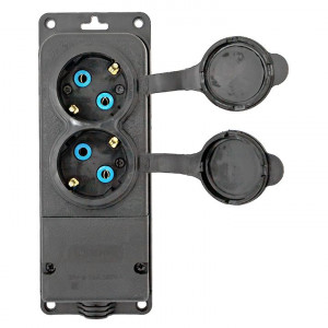 Колодка 2-м 16А IP44 2P+PE 230В с защ. крышками каучук PROxima RPS-018-16-230-44-r