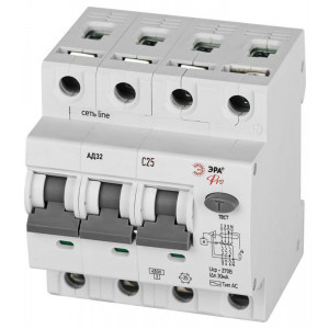 Выключатель автоматический дифференциального тока 3P+N C25 30мА тип АC защита 230В АВДТ 4.5кА PRO D32E4C25АC30P АД32 электронное Б0057795