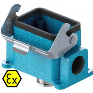 Закрытое основание разъема EX 70.333.0636.0, Основание разъема на панель, закрытое, типоразмер 6B, взрывозащищита, с уплотнителем, 1 кабельный ввод M20x1,5, IP54, с нижним расположением, с одной защелкой, без защитной крышки, материал корпуса: цинковый сплав