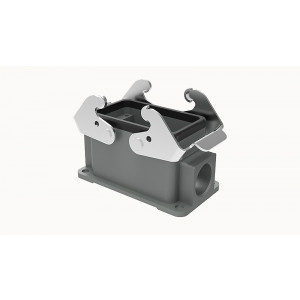 Закрытое основание разъема D10B-SF-2L-2M25, Основание разъема на панель, закрытое, типоразмер 10B, с уплотнителем, 2 отверстия с резьбой для кабельных вводов M25x1,5, с двумя защелками, без защитной крышки, материал корпуса: алюминиевый сплав