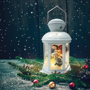 Декоративный фонарь с шариками 12х12х20,6 см, белый корпус, теплый белый цвет свечения 513-062