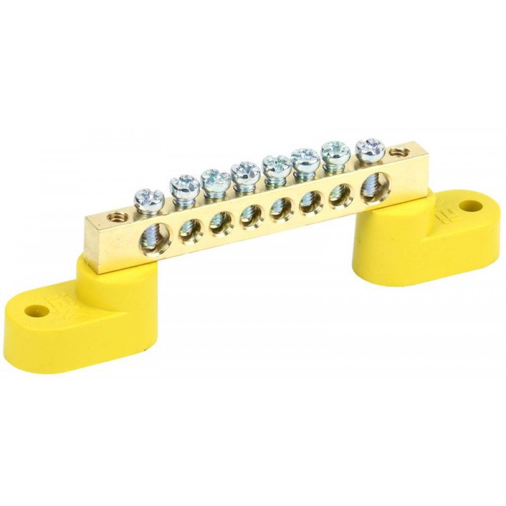 Изображение товара Шина PE земля на двух угловых изоляторах ШНИ-6х9-8-У2-Ж YNN10-69-8C2-K05 - латунь и пластик, монтаж