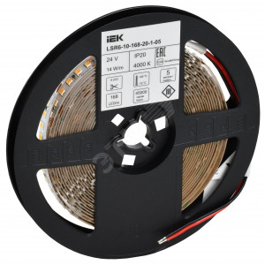 Лента светодиодная 5м SMD2835 168LED/м 14Вт/м IP20 ширина 10мм 24В нейтральный белый IEK LSR6-10-168-20-1-05
