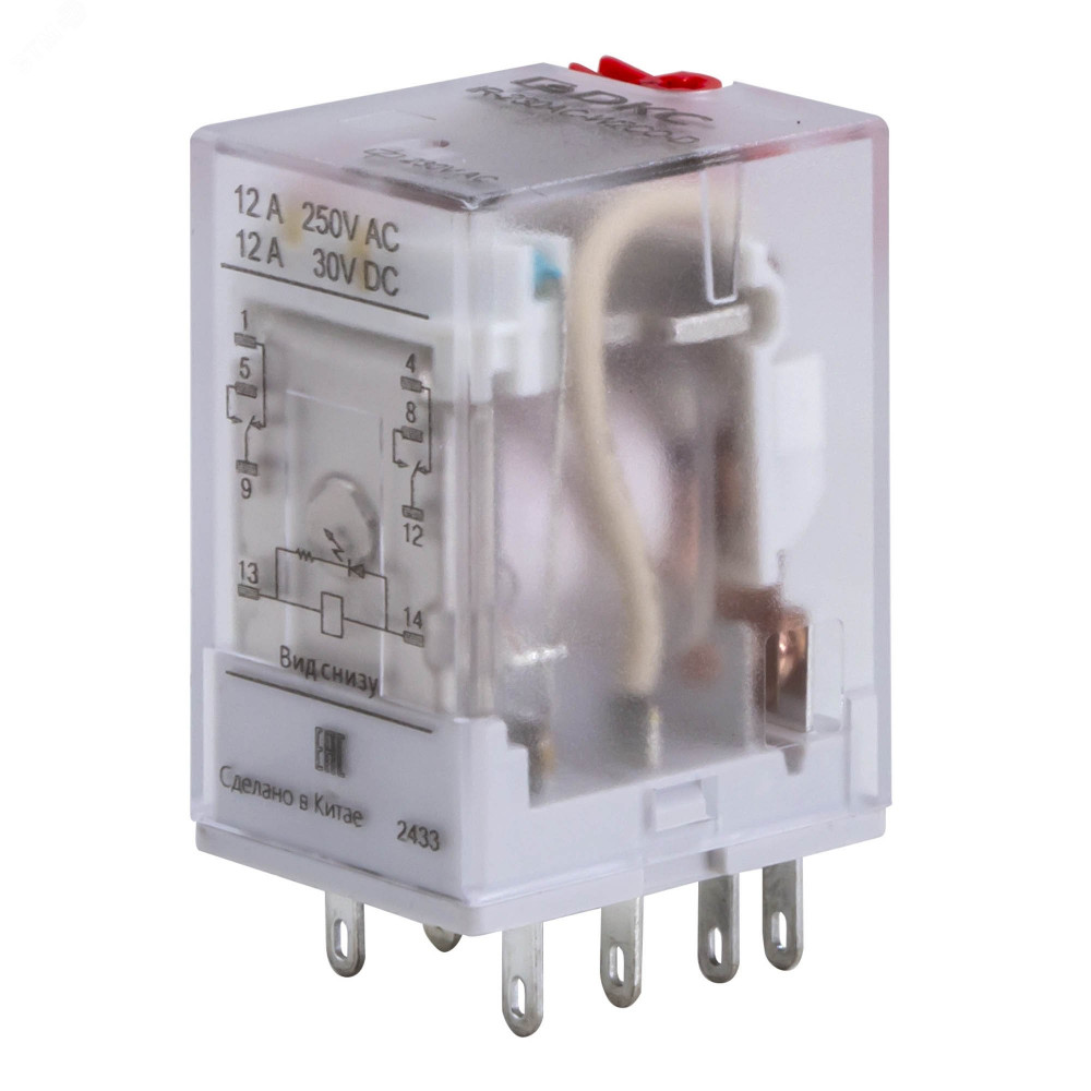 Изображение товара Миниатюрное промышленное реле IR-230AC-W2CO-D с тест-кнопкой и светодиодом