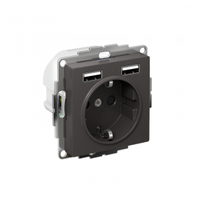 Розетка AtlasDesign 16А с 2-мя заряд. устройствами USB тип A+A 5В/2.4А 2х5В/1.2А механизм базальт SE ATN001430