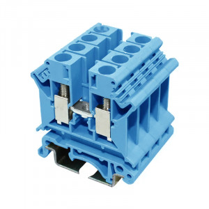 Проходная клемма JUT1-6-BE, Проходная клемма, тип фиксации провода: винтовой, номинальное сечение: 6 мм кв., 41A, 800V, ширина: 8,2 мм, цвет: синий, тип монтажа: DIN35