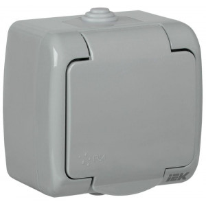 Розетка 1-м ОП Aquatic РСш12-2-А 16А IP54 с заземл. с крышкой сер. ERA12-K03-16-54