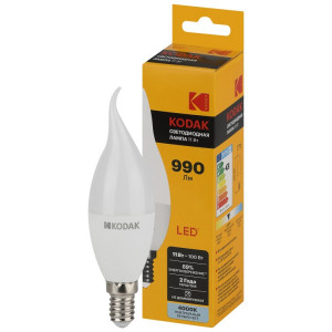 Лампочка светодиодная Kodak LED KODAK BXS-11W-840-E14 E14 / Е14 11Вт свеча на ветру нейтральный белый свет(кр.1шт) [Б0057636]